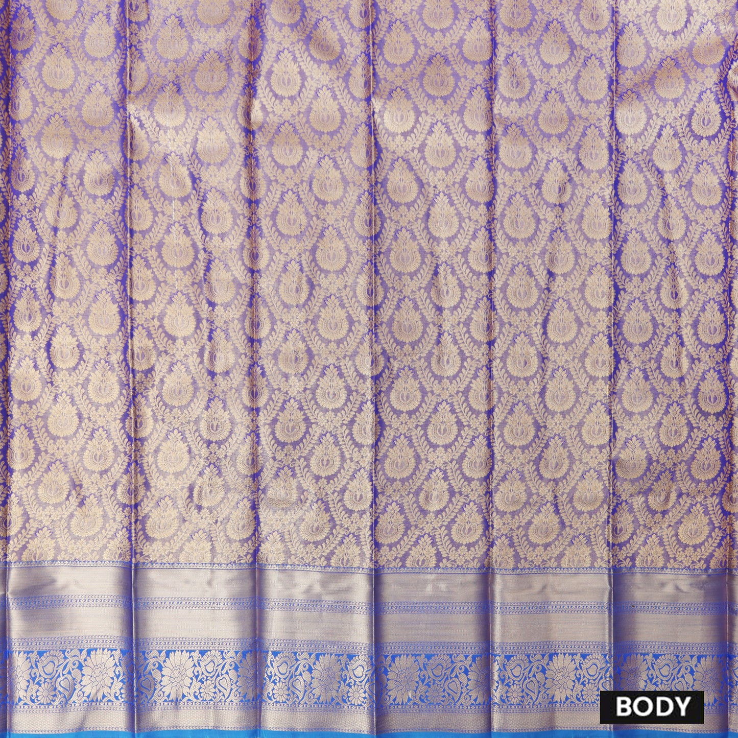 Purple With Blue Floral Design Tissue Silk Saree