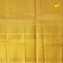 Lavender and Lemon Yellow With Gold Zari Checked Floral Buttas Pure Silk Cotton Saree