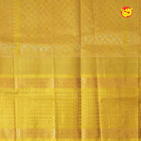 Lavender and Lemon Yellow With Gold Zari Checked Floral Buttas Pure Silk Cotton Saree