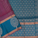 Dark magenta with peacock blue soft silk saree