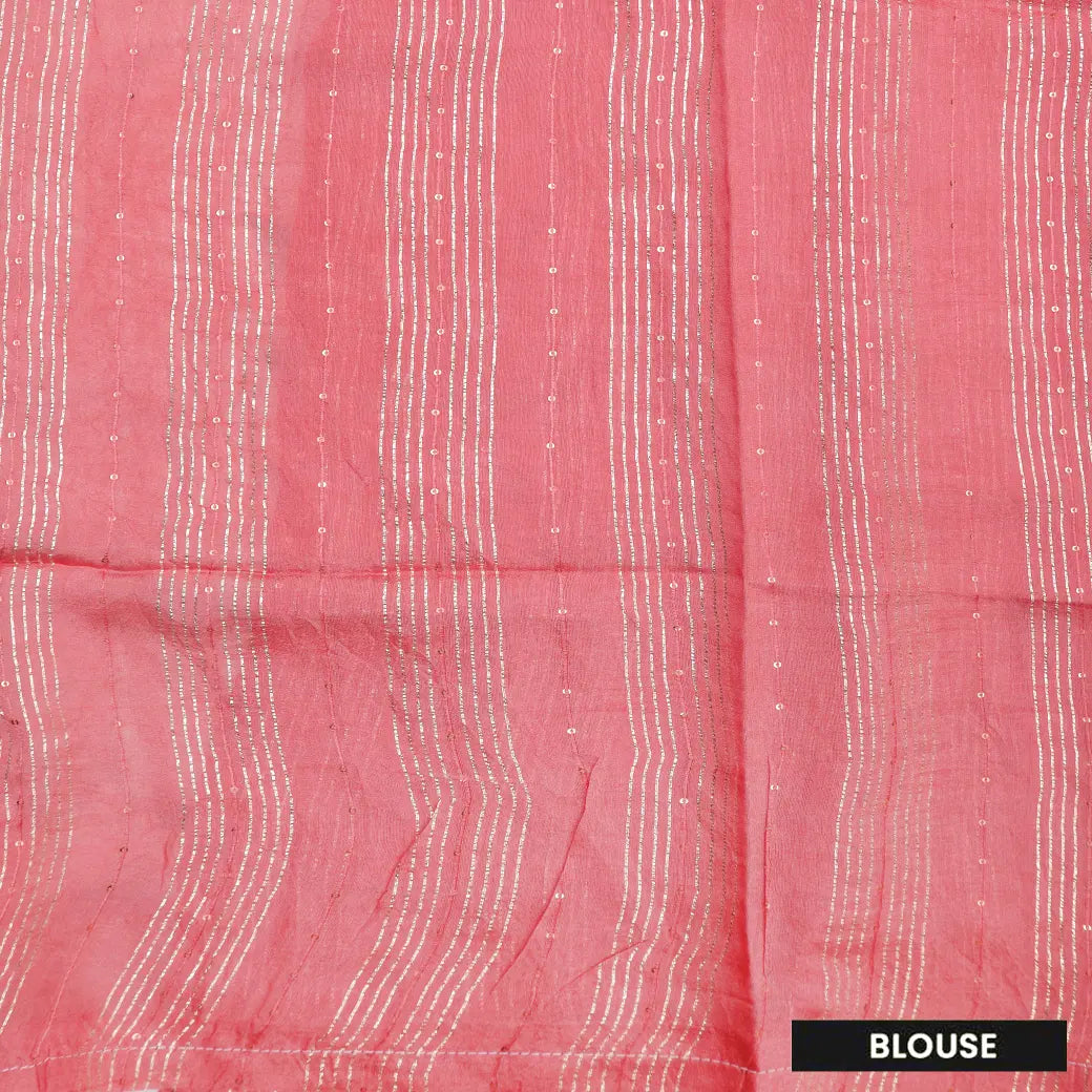 White with Light Dusty Rose Pink Floral  Design Dola Silk Saree