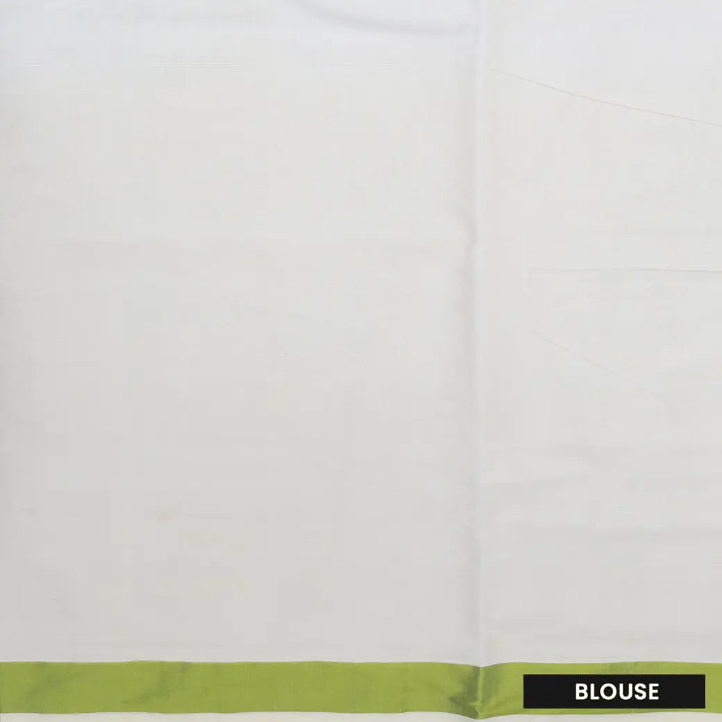 Southloom Exclusive Onam Kerala Traditional  green Border off white  Cotton Saree (Matching Plain Blouse Included)