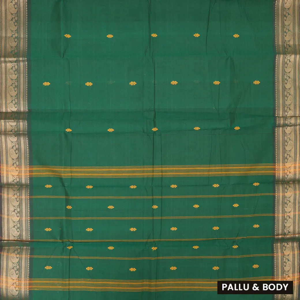 Dark Green Pure Chettinad Cotton Saree without Blouse