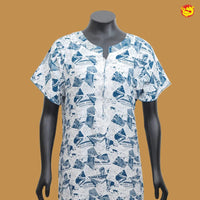 White with blue Women’s Nighty - Thenianantham