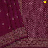 Dark Magenta With Floral Motifs Copper Zari Khadi Banarasi Tussar Silk Saree - Thenianantham