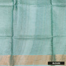 Pure Tussar Silk Saree Turquoise Blue and  Blue Shade With Floral Design and Painted Prints and Zari Woven Border