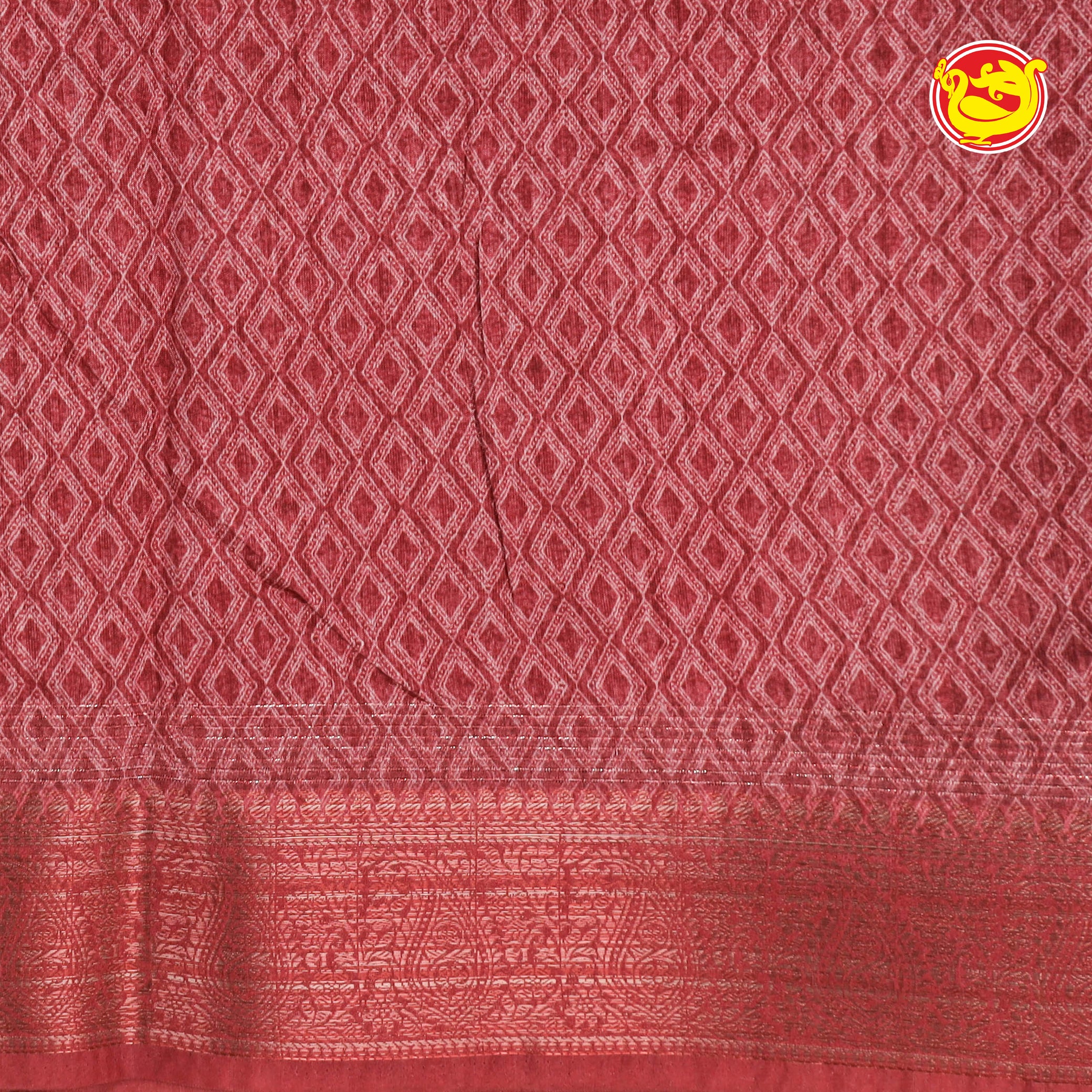 Red art tussar saree with geometrical prints