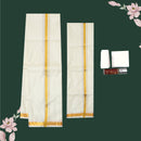Art Silk  – Men’s Shirt & Dhoti Set  Off -White Colour With Gold  Zari Border
