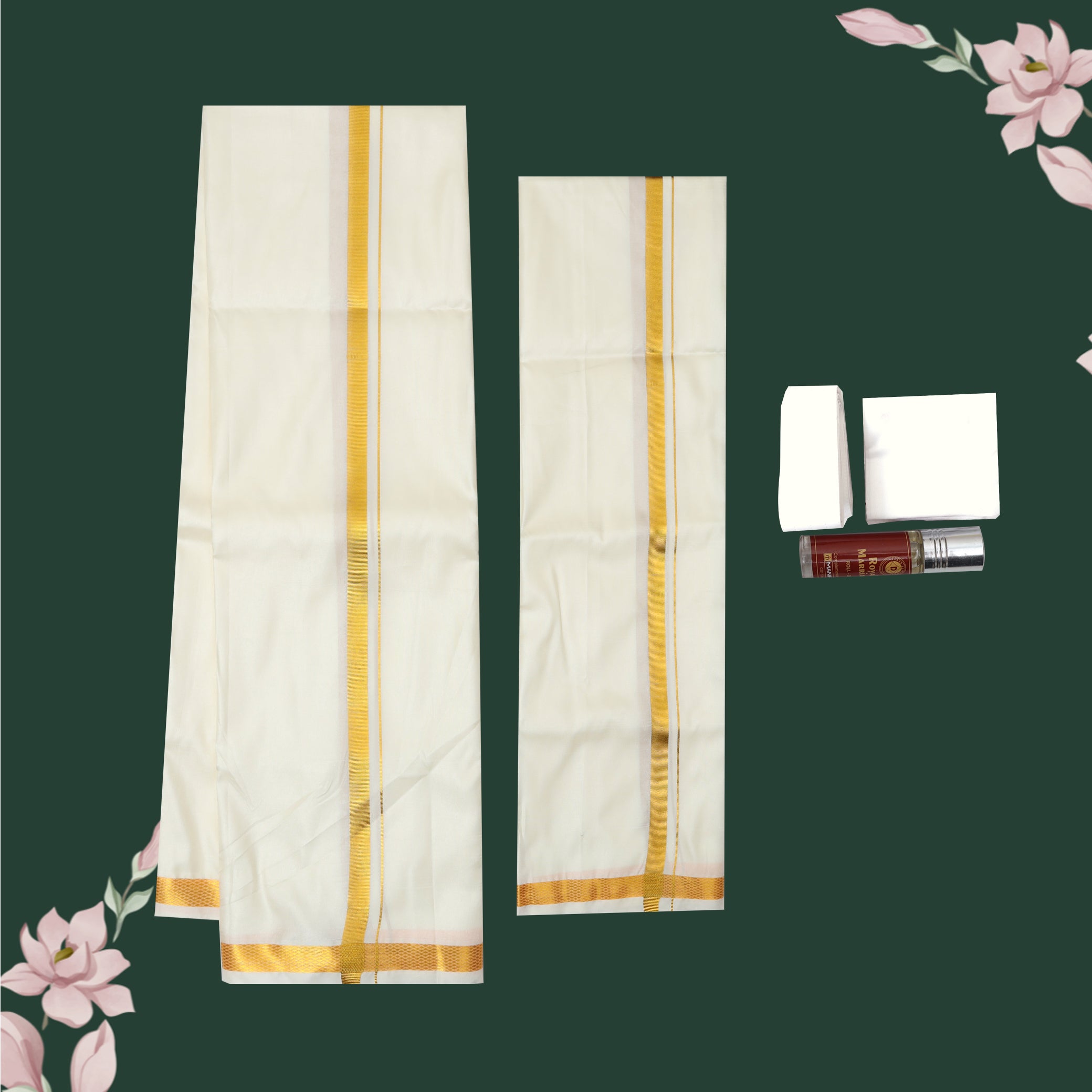Art Silk  – Men’s Shirt & Dhoti Set  Off -White Colour With Gold  Zari Border