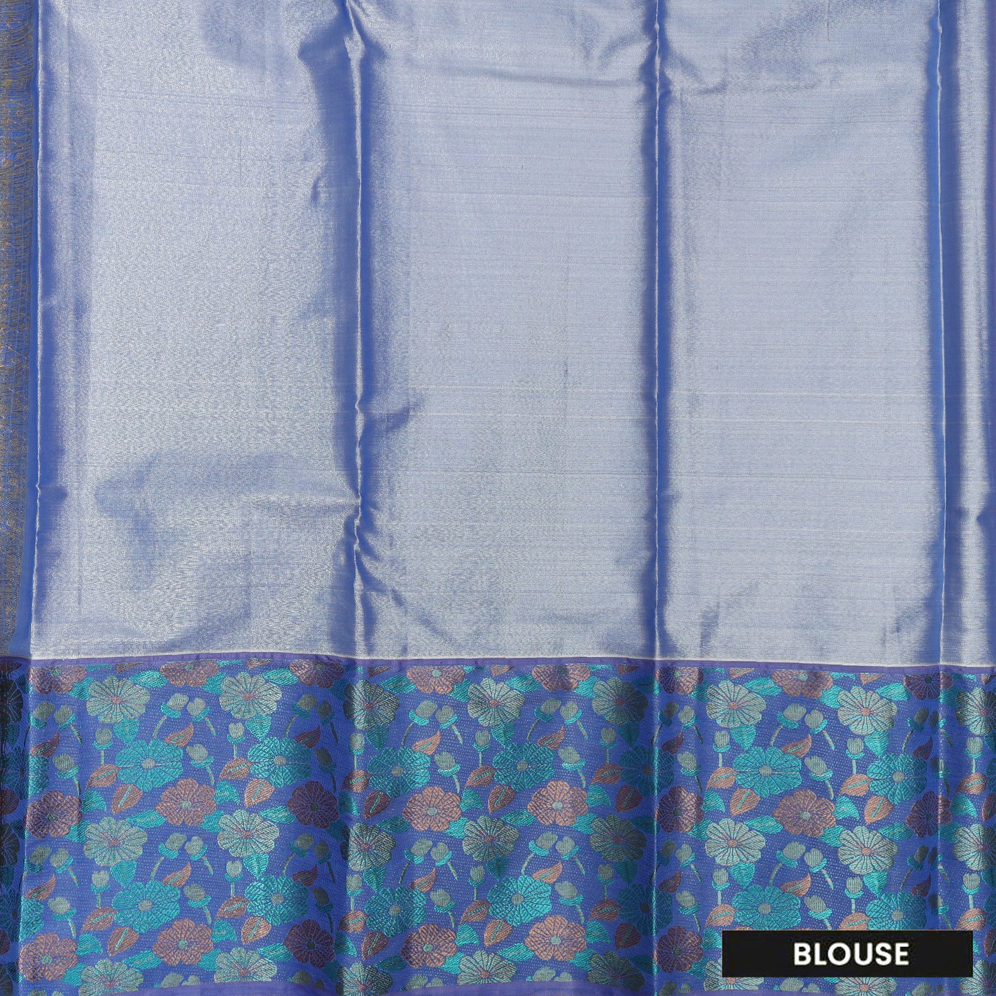 Orange with Dark Blue Floral Design Tissue Silk Saree