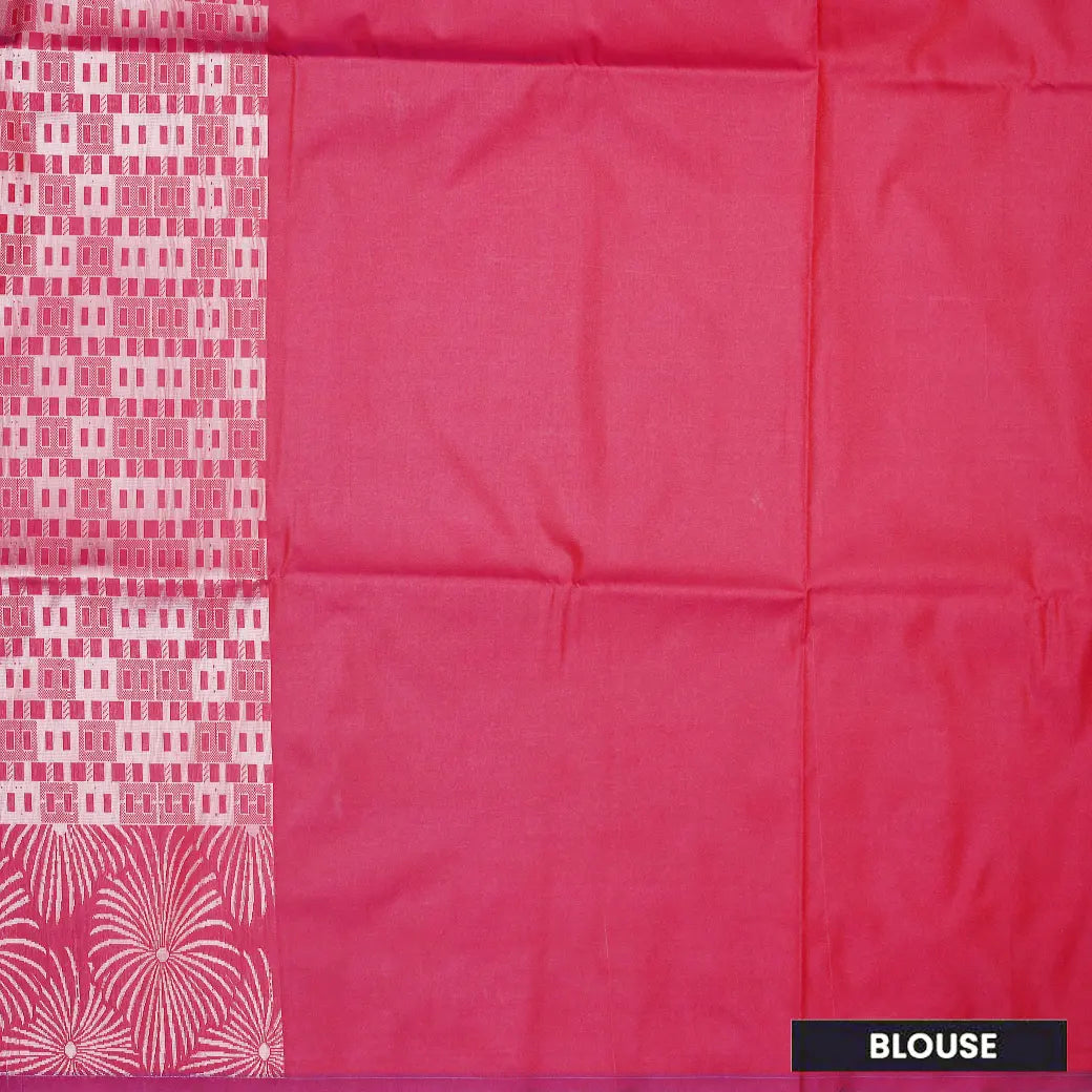 Green with Coral Red Soft Silk