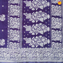 Dark Purple With Floral Motifs Silver Zari Khadi Banarasi Silk Saree - Thenianantham