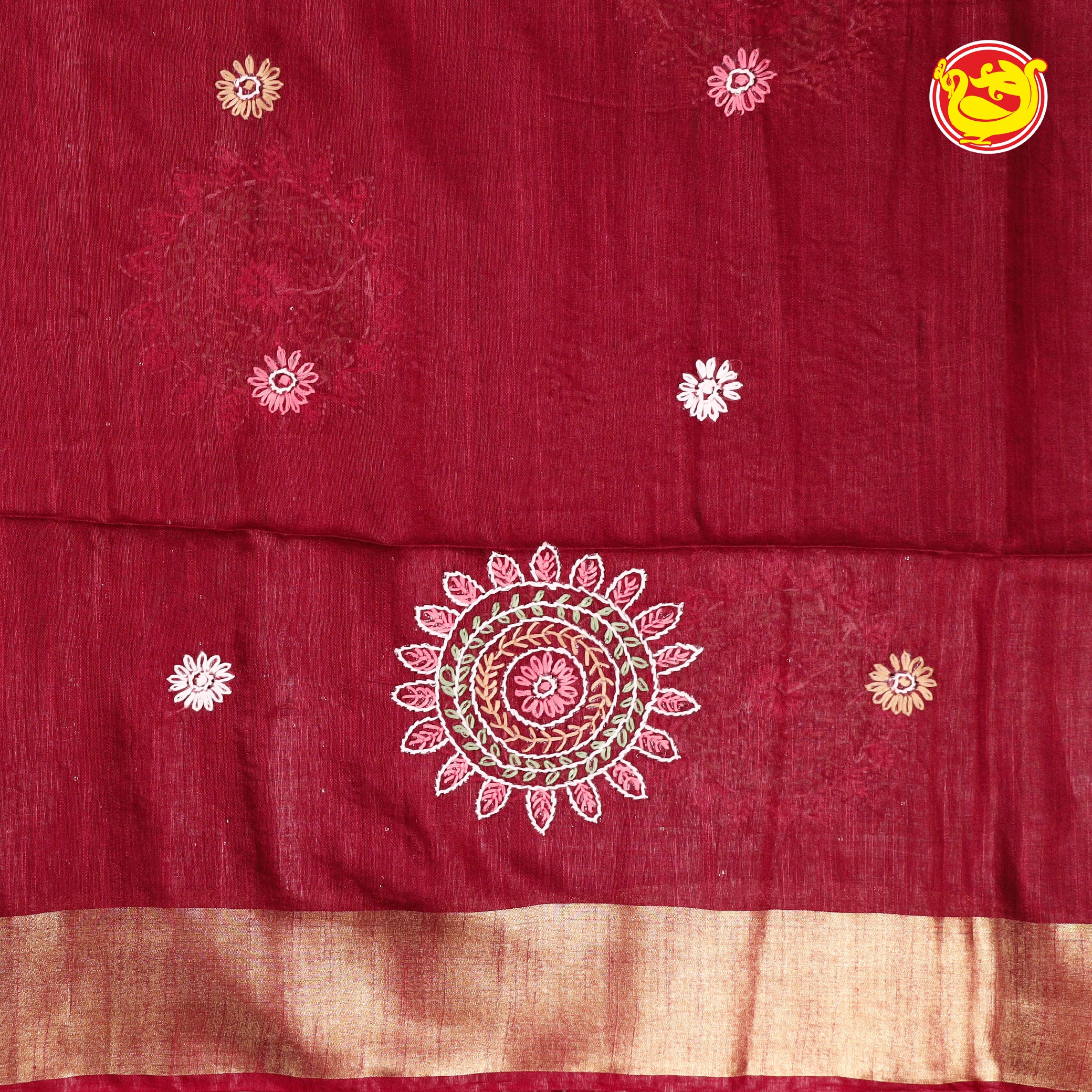 Dark pink bamboo tussar with embroidery