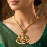 Antique Lakshmi God Design With Ad Stone Necklace