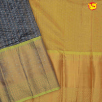 Grey with green pure dupion silk saree with small buttis