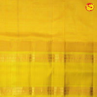 Half White and Mustard Yellow With Gold Zari Checked Floral Buttas Pure Silk Cotton Saree - Thenianantham