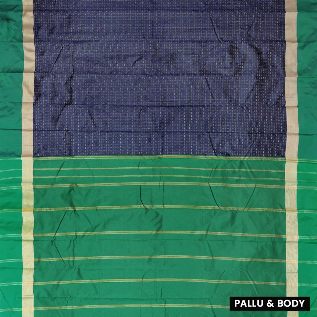 Navy Blue With  Green Border Arani Silk Saree