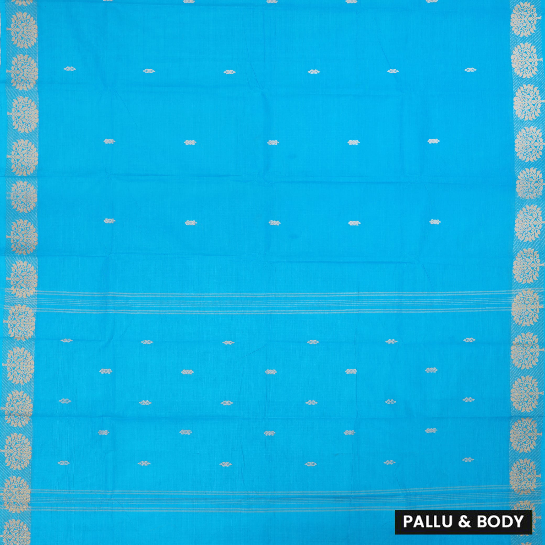 Turquoise Blue Pure Chettinad Cotton Saree without Blouse