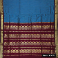 Peacock Blue With Maroon Premium Quality Kalyani Cotton Saree