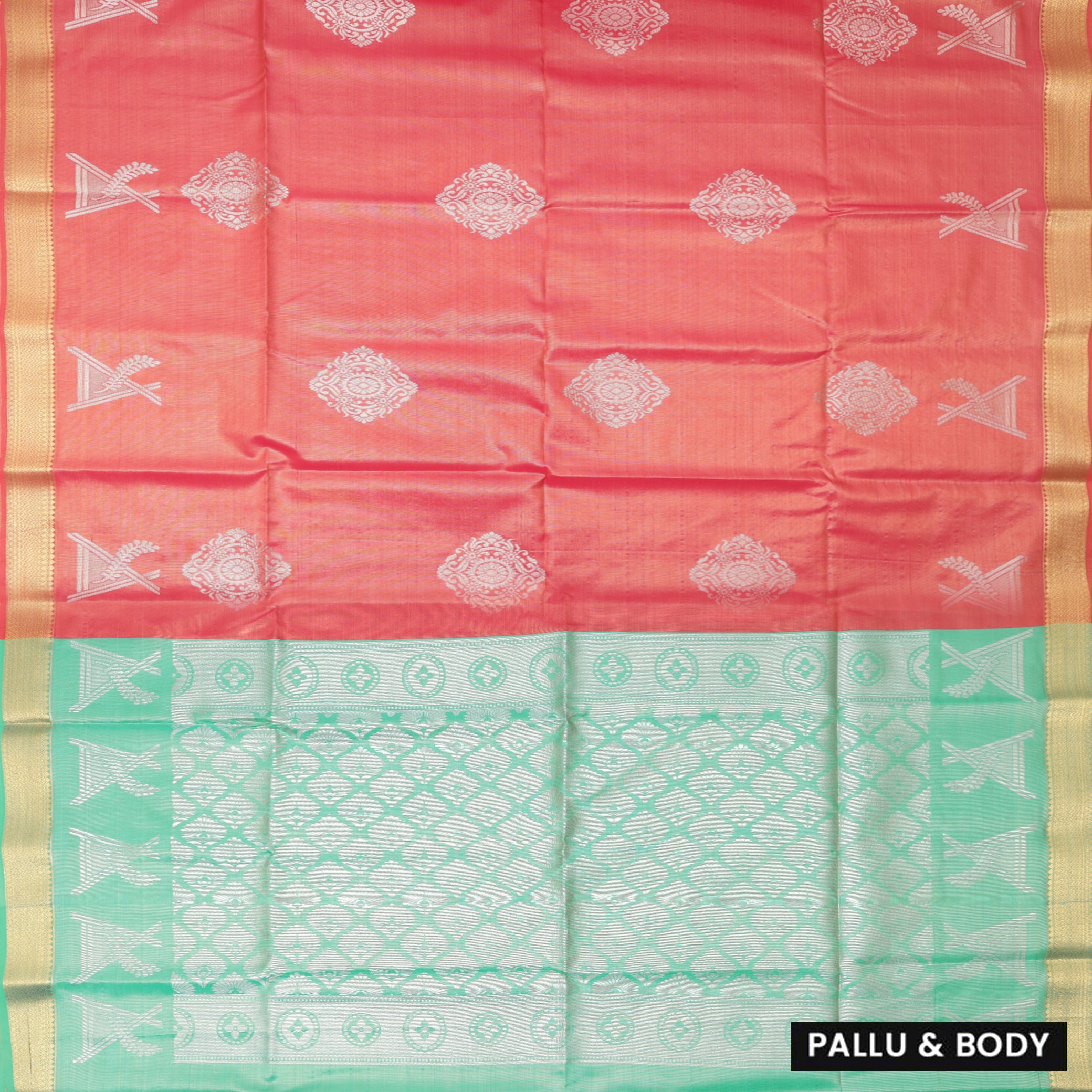 peach and sea green Tissue Silk Saree