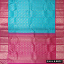 Blue With Pink  Golden Zari Border Wedding Silk Saree