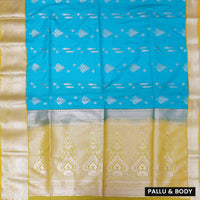 Blue with Lime Yellow Soft Silk Saree