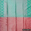 Green with Coral Red Soft Silk