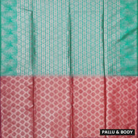 Green with Coral Red Soft Silk