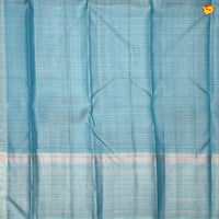 Cobalt Blue With Checked Motifs and Stripes Border Copper Zari Yuvana Pure Soft Silk Saree