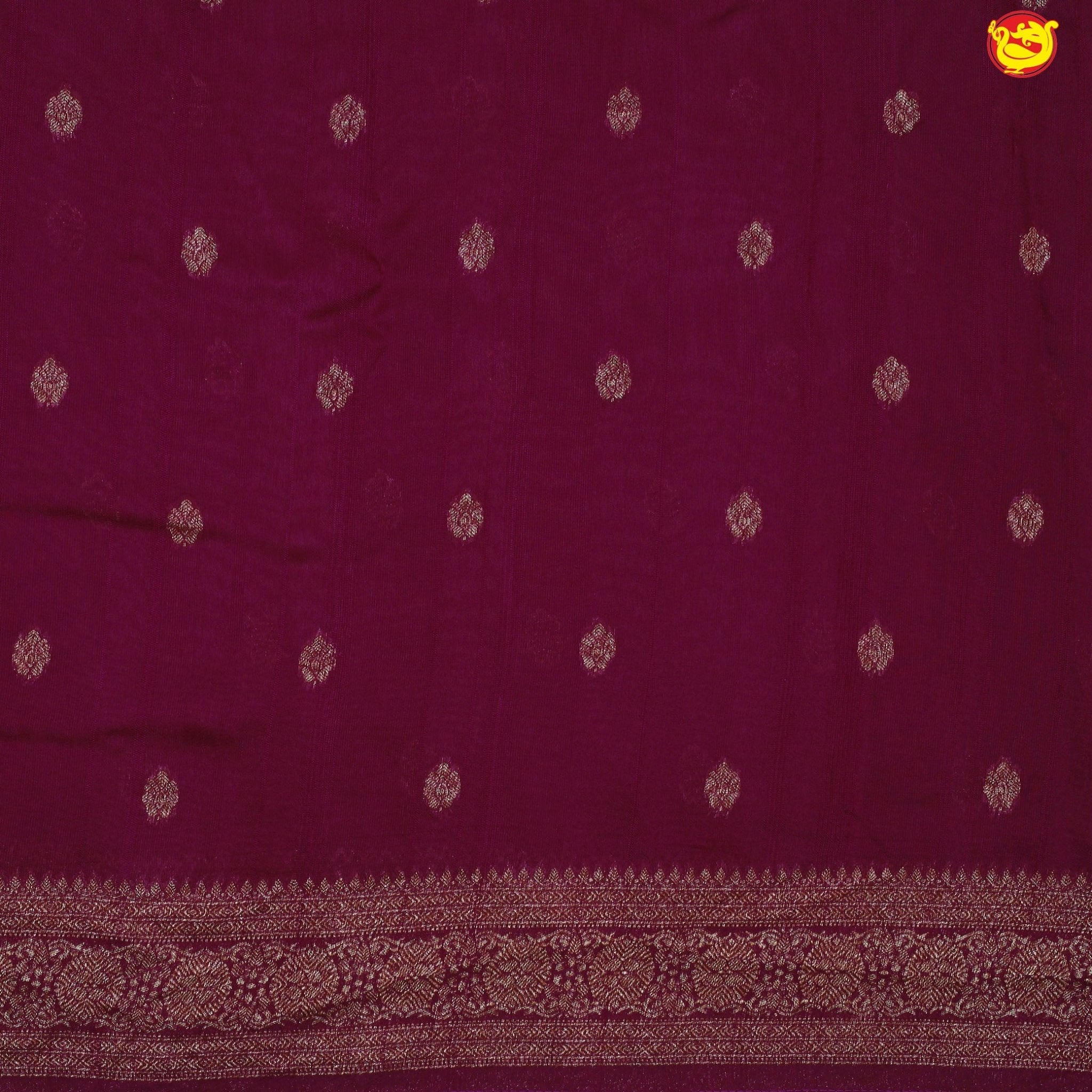 Dark Magenta With Floral Motifs Copper Zari Khadi Banarasi Tussar Silk Saree - Thenianantham