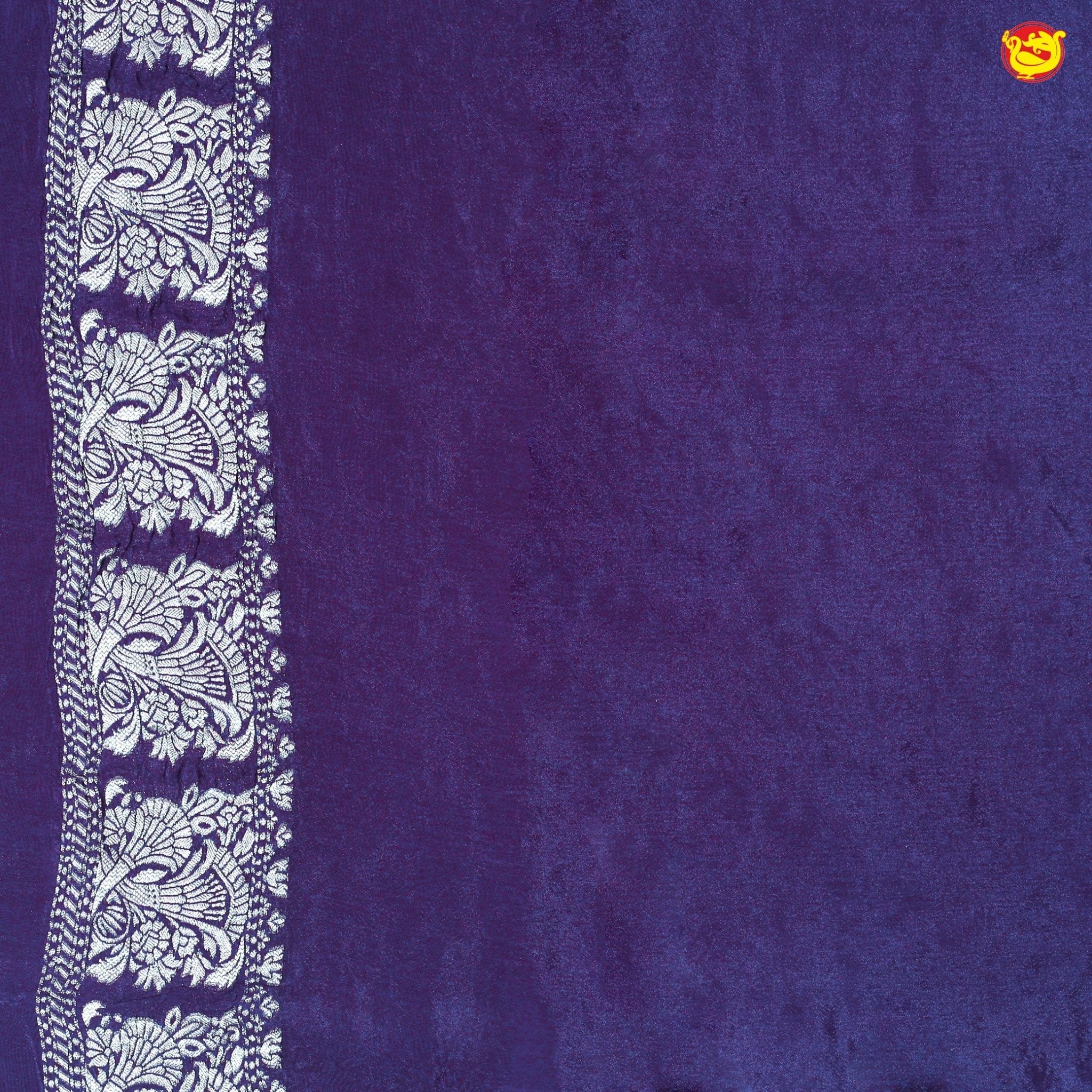 Dark Purple With Floral Motifs Silver Zari Khadi Banarasi Silk Saree - Thenianantham