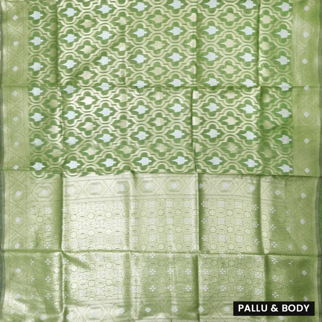 GREEN WITH WHITE  LINEN JACQUARD  SAREES