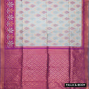 Light Gray With Deep Purple Pochampally Semi Ikat Silk Saree