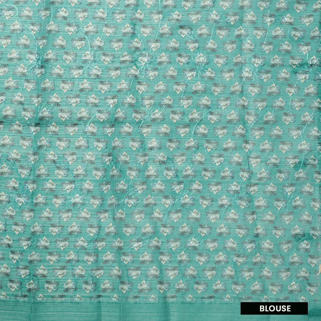 Teal Blue with Floral Design Trendy Tissue Fancy Saree