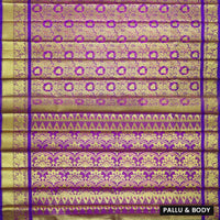 Gold with Purple Border Pure Thirupuvanam Wedding silk saree - Thenianantham