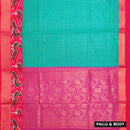 Rama Sky Blue With Rani Pink Semi Pochampalli Zari Border Silk Cotton Saree