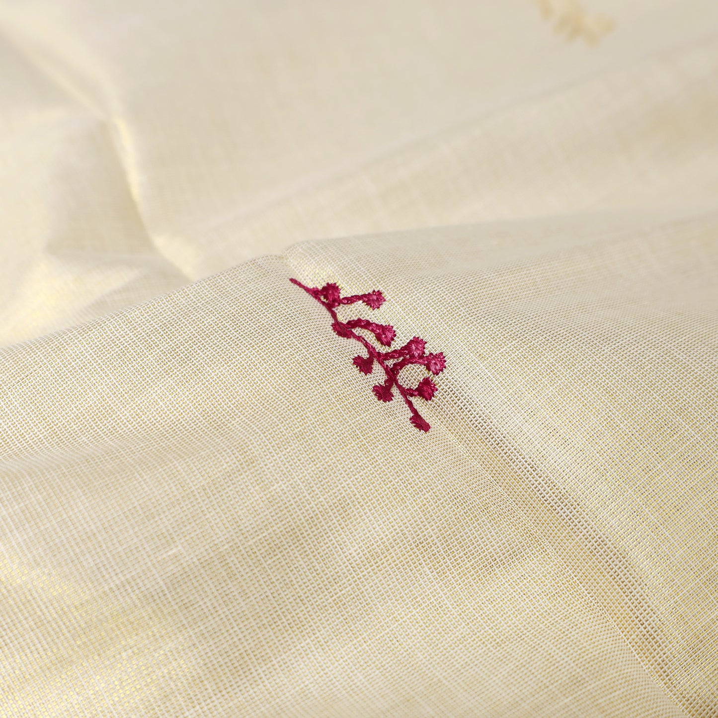 Off White With Gold Floral Embroidery  traditional kerala onam saree