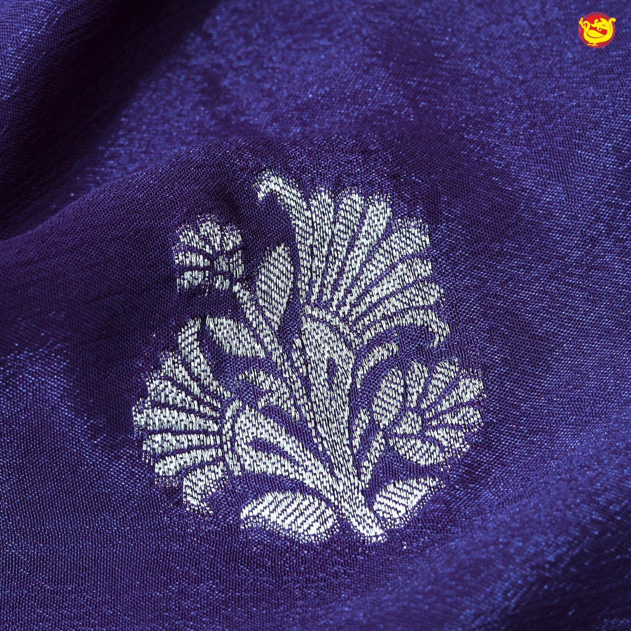 Dark Purple With Floral Motifs Silver Zari Khadi Banarasi Silk Saree - Thenianantham