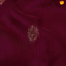 Dark Magenta With Floral Motifs Copper Zari Khadi Banarasi Tussar Silk Saree - Thenianantham