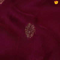 Dark Magenta With Floral Motifs Copper Zari Khadi Banarasi Tussar Silk Saree - Thenianantham