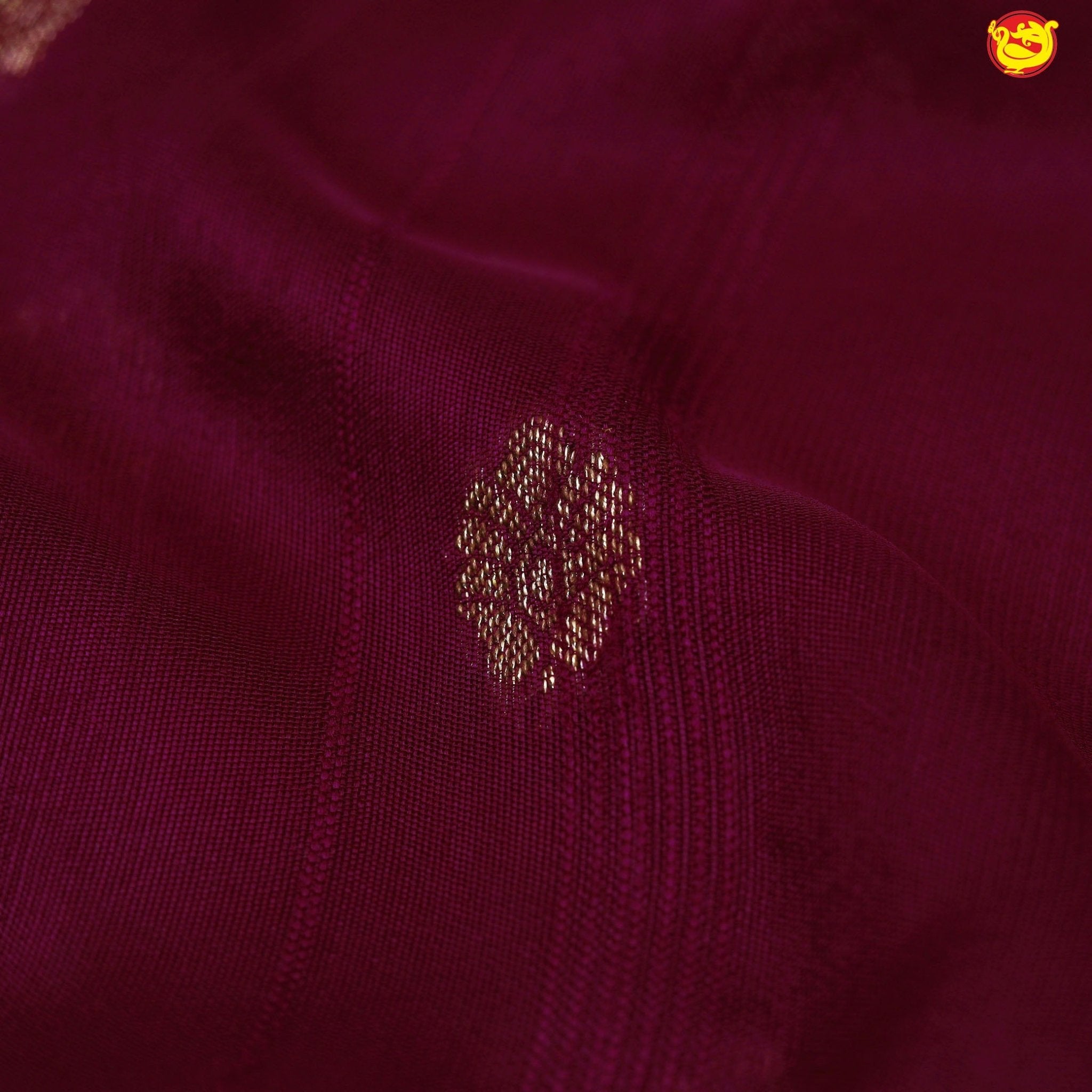 Dark Magenta With Floral Motifs Copper Zari Khadi Banarasi Tussar Silk Saree - Thenianantham