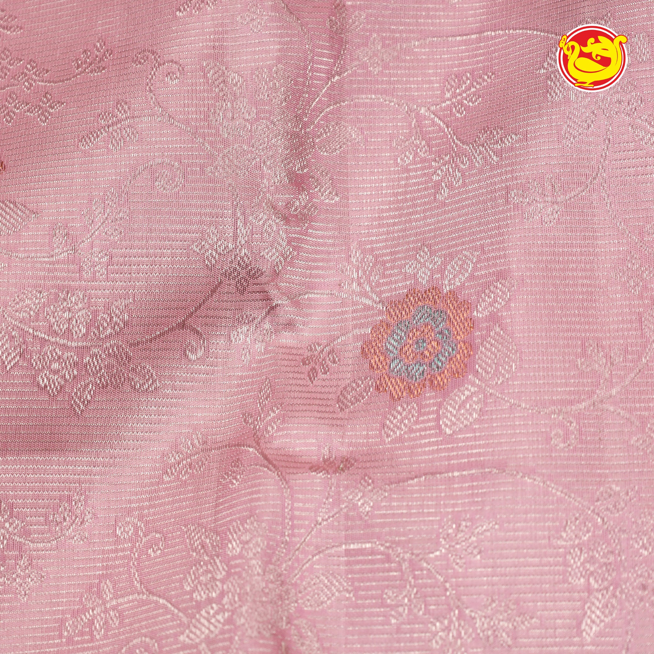Light pink pure Adani silk saree with orangish pink pallu