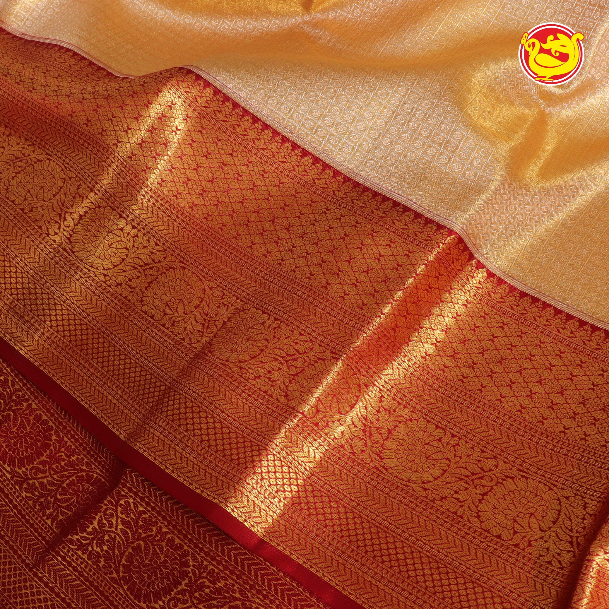 Gold with maroon wedding silk saree