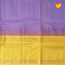 Lavender and Lemon Yellow With Gold Zari Checked Floral Buttas Pure Silk Cotton Saree