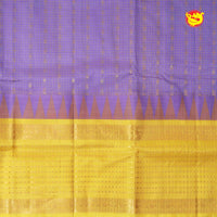 Lavender and Lemon Yellow With Gold Zari Checked Floral Buttas Pure Silk Cotton Saree