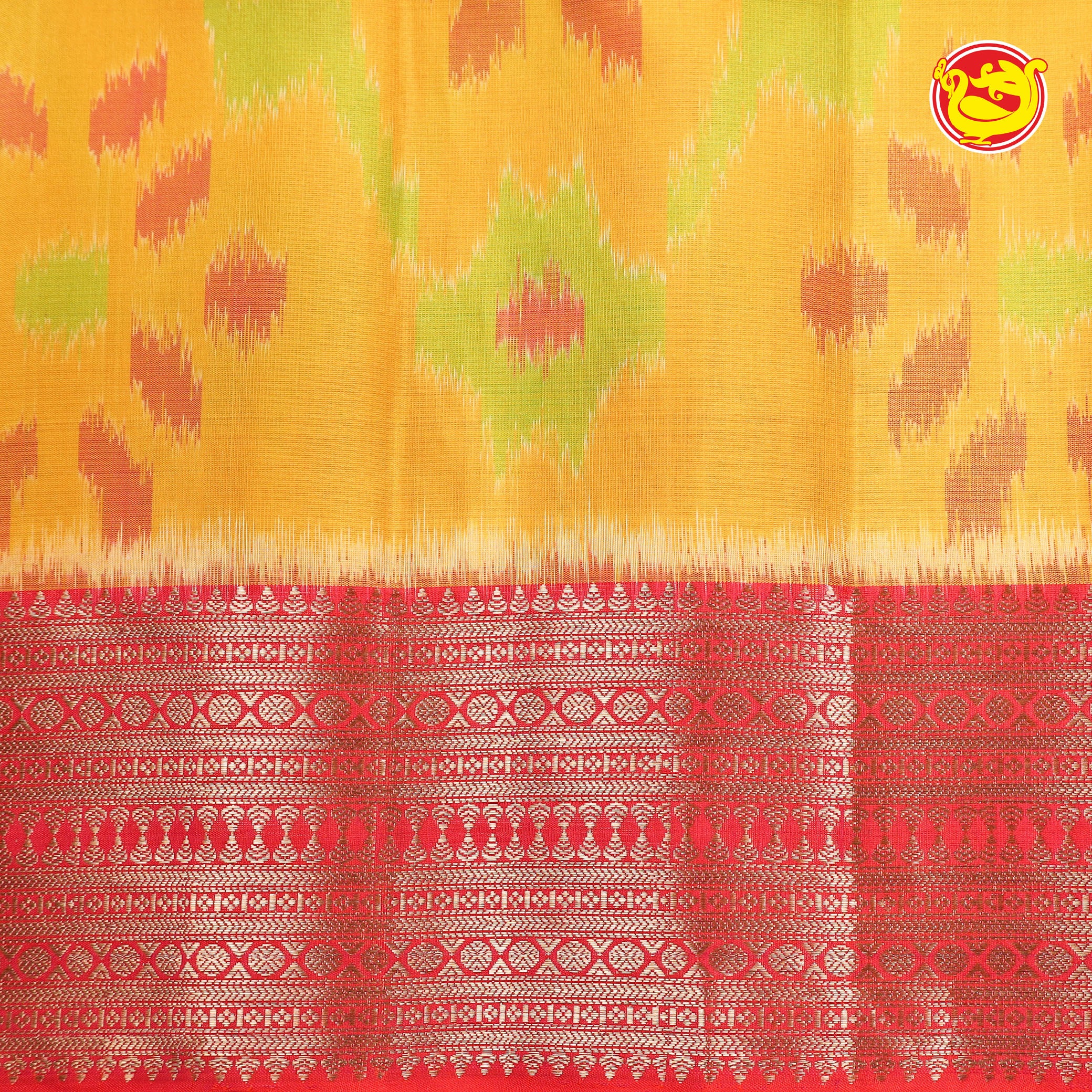 Yellow with red ikat soft silk saree