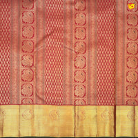 Crimson Red Jacquard Gold Zari Floral Design Pure Kanjivaram Subhalaya Wedding Silk Saree - Thenianantham