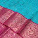 Blue With Pink  Golden Zari Border Wedding Silk Saree