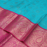 Blue With Pink  Golden Zari Border Wedding Silk Saree