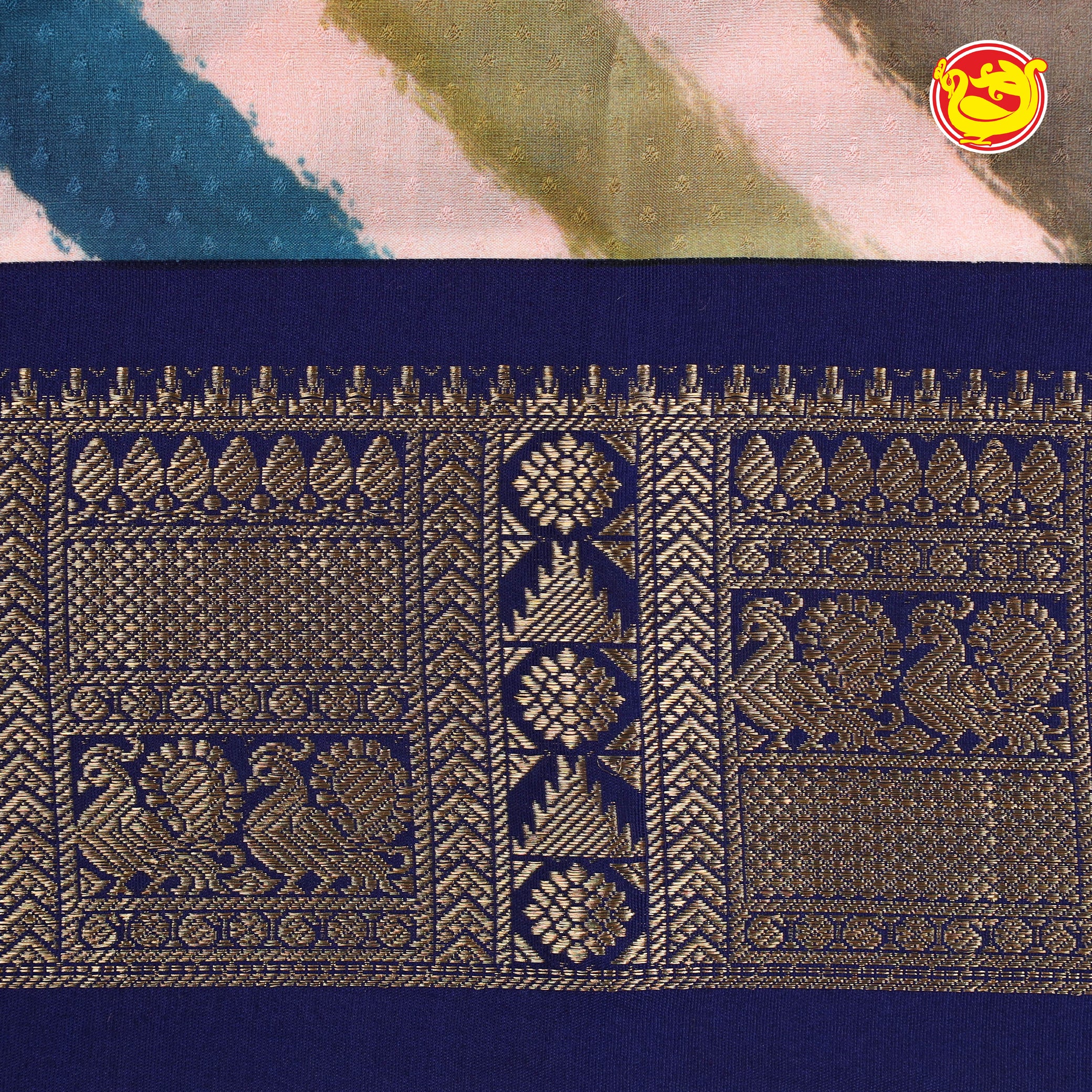 Navy blue pure kanchipuram silk saree with leheriya stripes